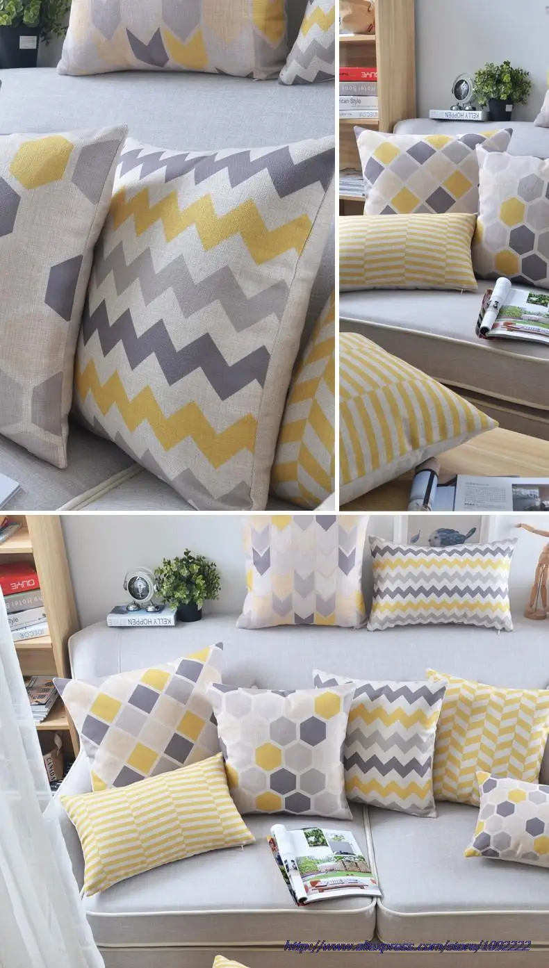 Желтый подушек Чехлы Nordic Стиль Чехлы домашнего декора геометрически чехол льняная подушка для дивана