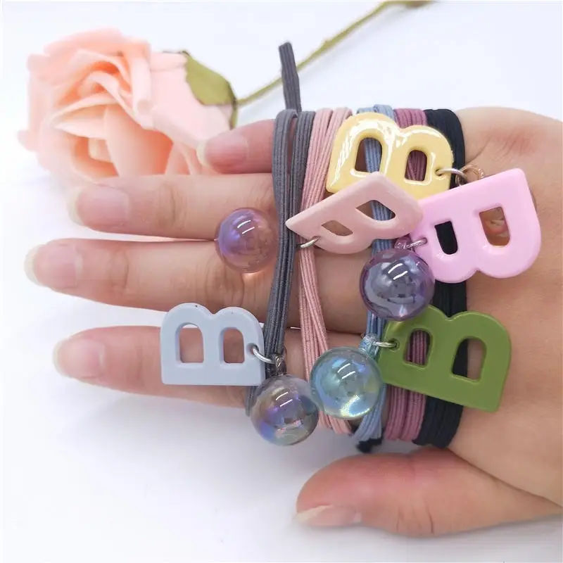 

Multicolor Elastic Rubber Hairband For Women Cartoon Acrylic Letter B Headband Girls Gum Double Layer Elastic Hair Accessories