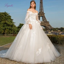 Liyuke женатое милое бальное платье свадебное платье с длинными рукавами-фонариками кружевные аппликации