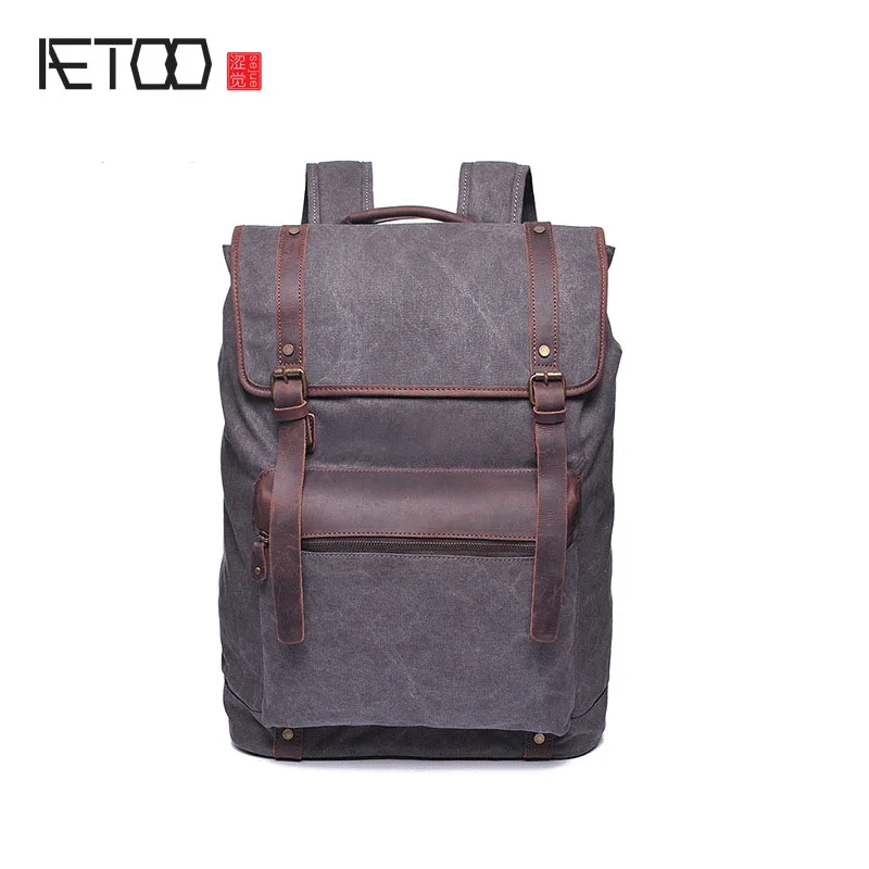 

AETOO foreign trade supply retro men bag shoulder bag canvas bag with the first layer of leather men 's backpack quality section