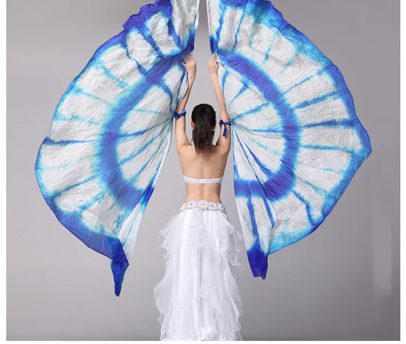 Nuovo Prestazioni Дискотека Danza Props1 пара meza Luna Velo di Seta Arcobaleno Ali Danza Del Ventre al Veli Di Seta
