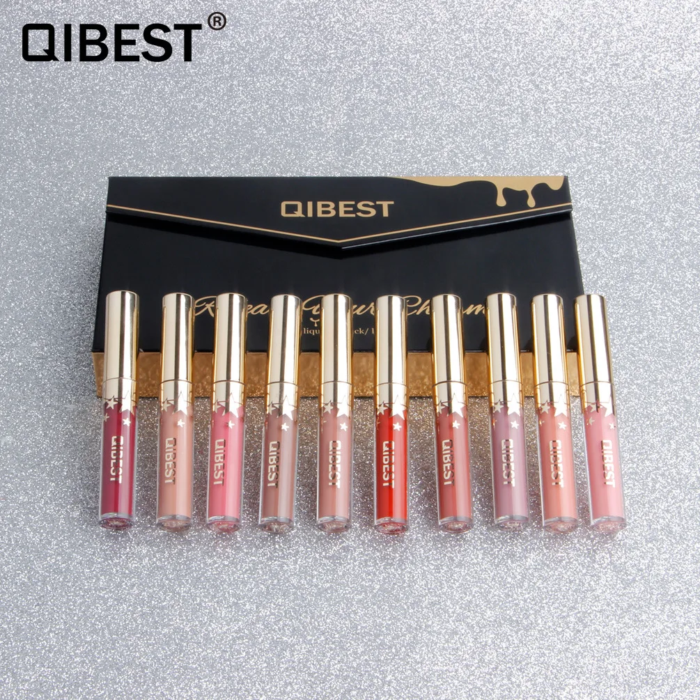 

QIBEST Lip Stick Professional Liquid Matte Lipstick Kit Lip gloss Makeup Lasting Lipgloss Non-stick Cup Lipsticks Cosmetics Set