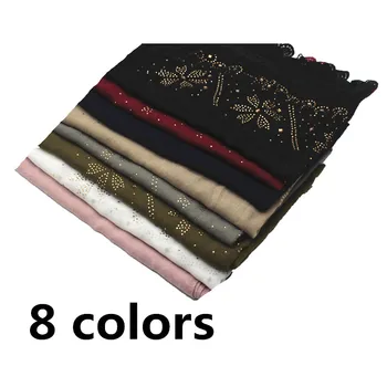 

Women scarf lace side Fashion Pure cotton Hot diamond head scarf Muslim head Scarf/Hijab/wrap 10pcs/lot