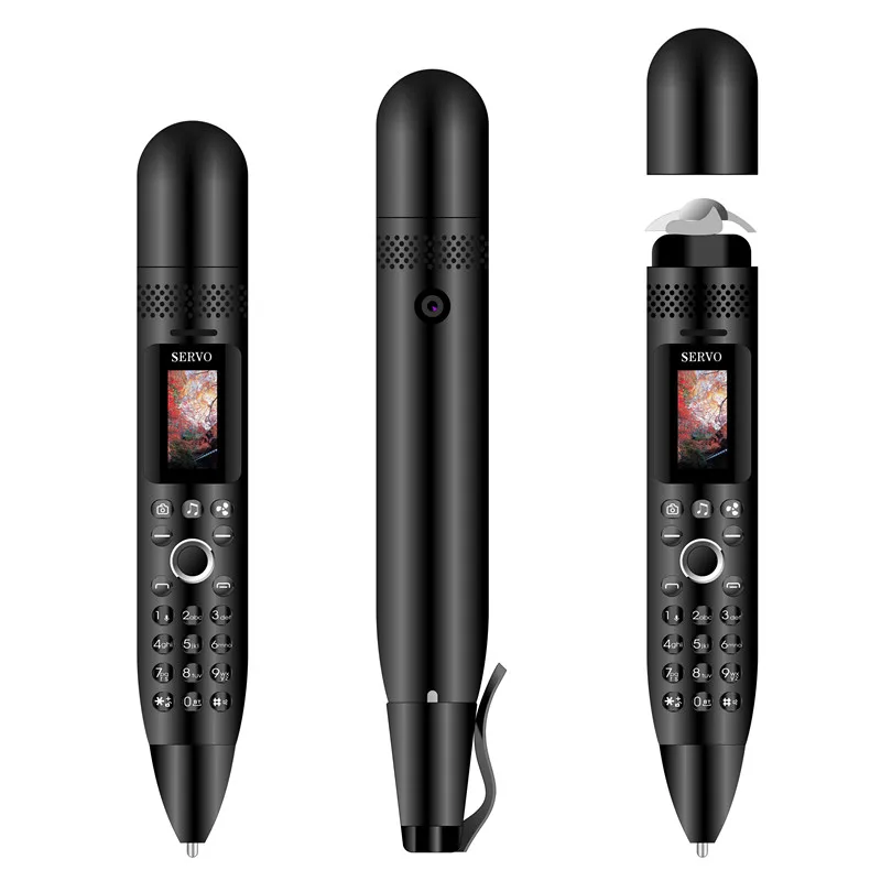 Электрический вентилятор мобильный телефон SERVO K08 0,9" крошечный экран GSM Dual SIM Bluetooth Dialer Magic Voice сотовые телефоны с записывающей ручкой - Цвет: Черный