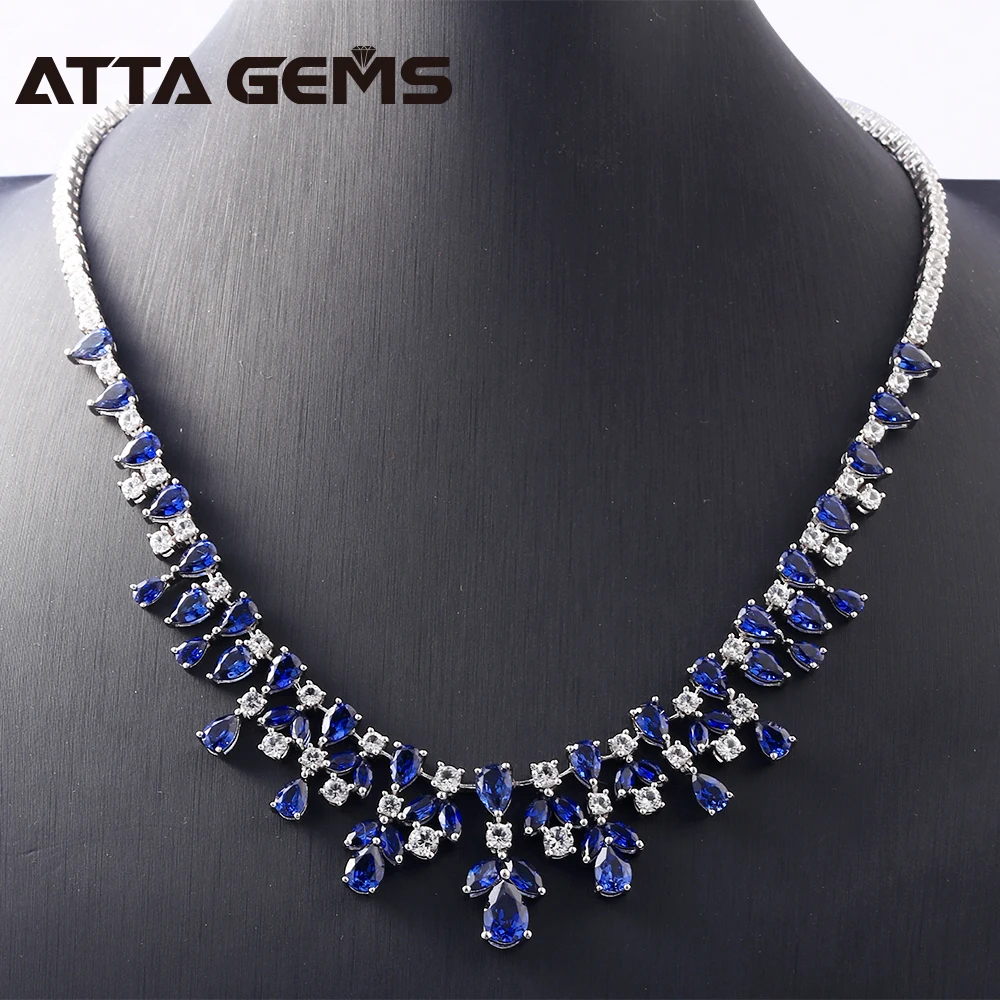 Подвески из стерлингового серебра с синим сапфиром Для Женщин, роскошные свадебные ожерелья для банкета, вечерние ювелирные изделия с сапфиром