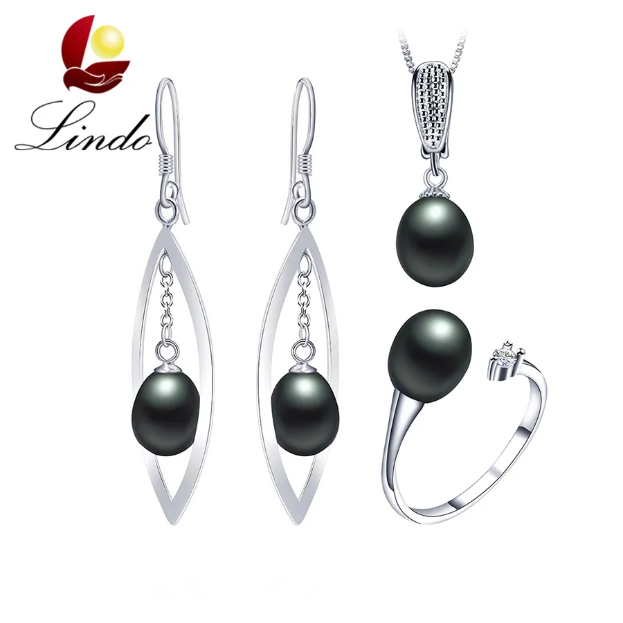 

Fashion Party 925 Sterling Silver Women Jewelry Sets Elegant Zirconia AAAA Natural Freshwater Pearl Necklace+Long Earrings+Ring