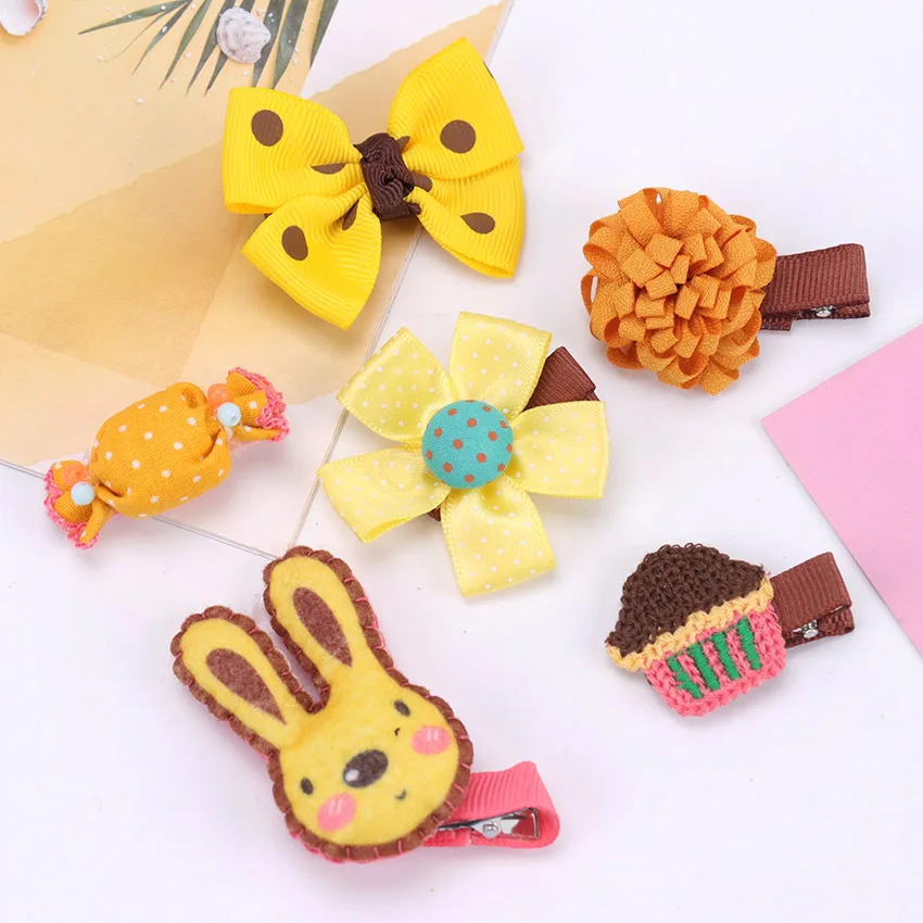 Yellow Rabbit Series 6 шт.; Новинка; модные заколки для волос для девочек; Детский головной убор с бантом из ленты; комплект заколок для волос; яркие цвета; красивый головной убор с животными; заколки для девочек - Цвет: Yellow Rabbit Series