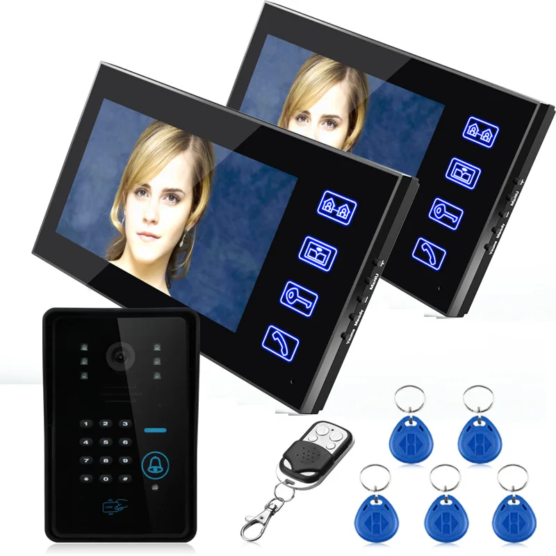 

Touch Key 7" Color RFID Video Door Phone Doorbell Video Intercom System 5 ID Card Video Intercom 2 Monitor Wholesale