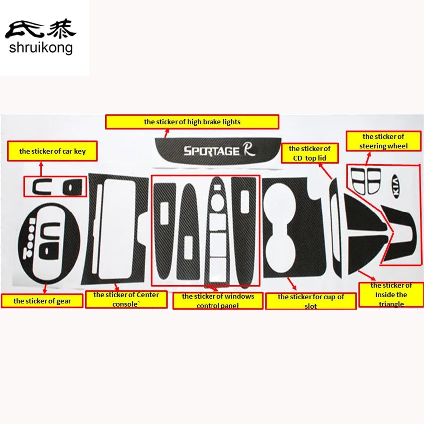 

The full set carbon fiber car stickers for car interior trim for KIA SportageR Sportage R