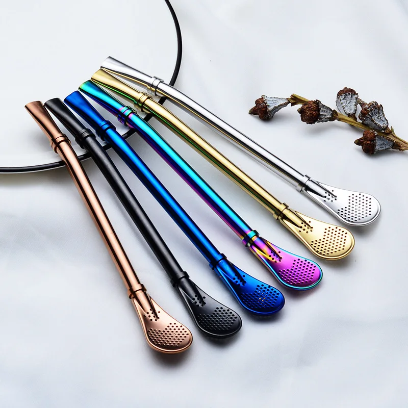 

1Pcs Colorful Stainless Steel Drinking Straw Spoon Tea Filter Tea Straws Reusable Tea Tools Washable Bar Accessories