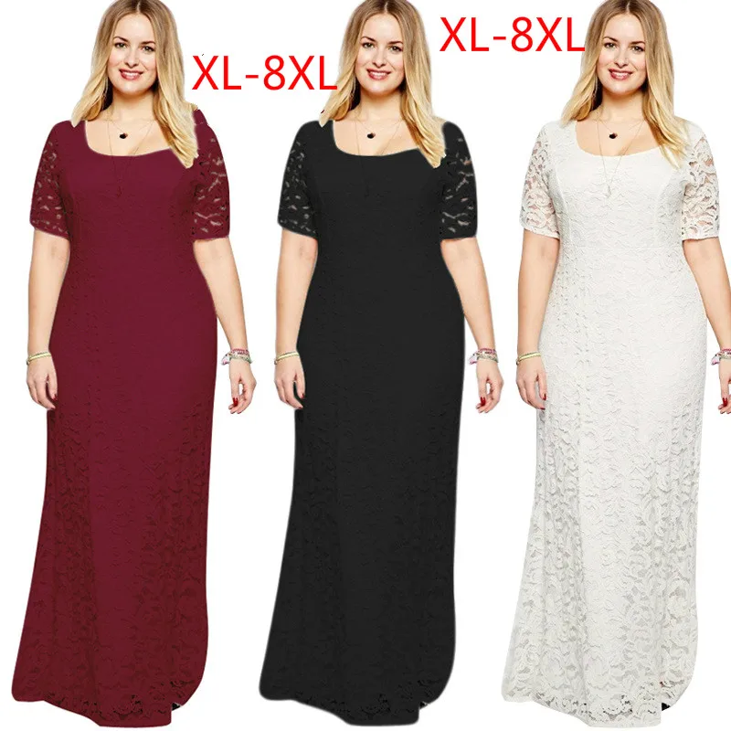 

QMGOOD 8XL Large Size Lace Long Dress In The Floor Women's Autumn Dress Elegant Party Long Dress Plus Size Women Clothing 7XL 6X