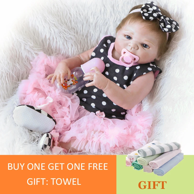 

57cm NPK Bebe Reborn Baby Doll Whole Silicone Dolls Soft Simulate real Baby Girl With Black Spot Can Be Washed Toys For Children