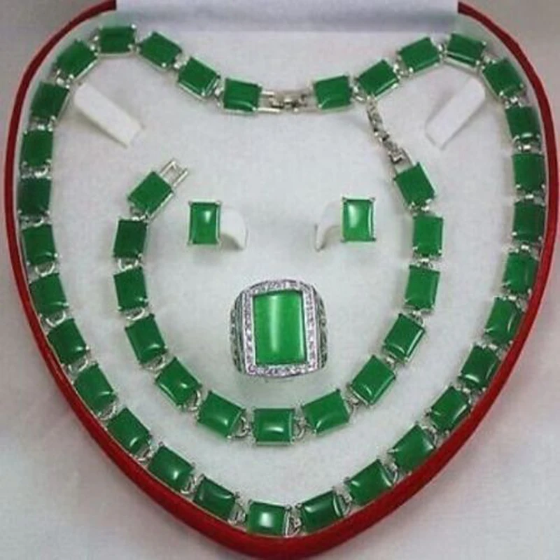 

Jxryxrth Women's new green Bracelet/ Earrings /Ring / Necklace Set Handcrafted Jewelry AAA6589