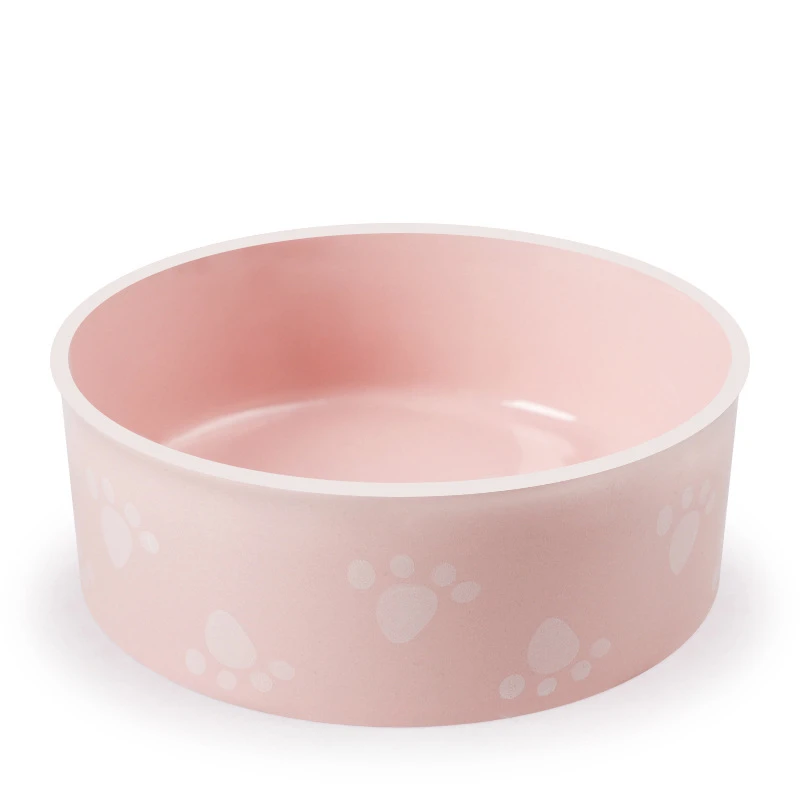 New Printed Bone Paw Ceramic Dog Bowl Wooden Rack Dog Food Bowl Drinking Water Dish Pet Bowls Cat Dog Feeder Dog Food Container - Цвет: pink bowl