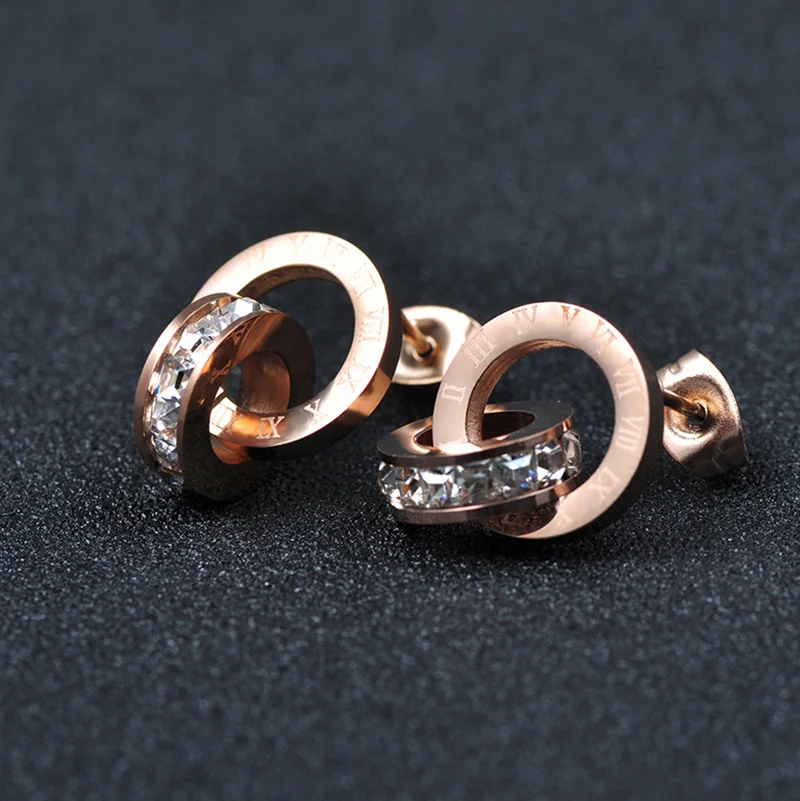

Lokaer Rose Gold Shiny Cubic Zirconia Stud Earrings For Women Stainless Steel Roman Numeral Earring Jewelry Birthday Gift E17014