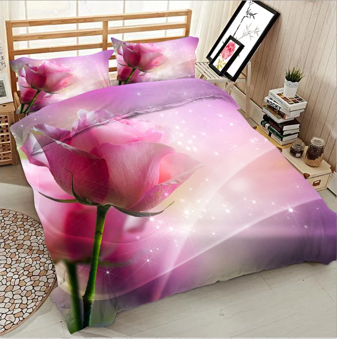 

Pink big rose 3d effect photo bed linen can be customized photo pattern