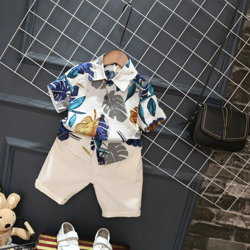 

Tem Doger 2019 Summer Print Short sleeve Shirt+Short Pants Formal Kids Boys Suit Fashion Boys Soft Outfits