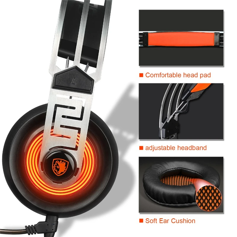 SADES A7 профессиональная игровая гарнитура USB 7,1 объемный звук стерео проводные наушники со светодиодный микрофон для ПК ноутбука игры