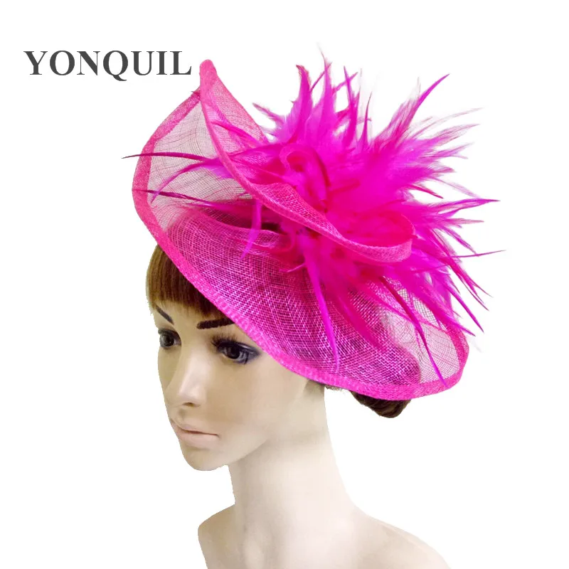 Для женщин несколько цветов Высокое качество вуалетки шляпы с пером аксессуары для волос sinamay Вуалетка шляпа события головные уборы MYQ032