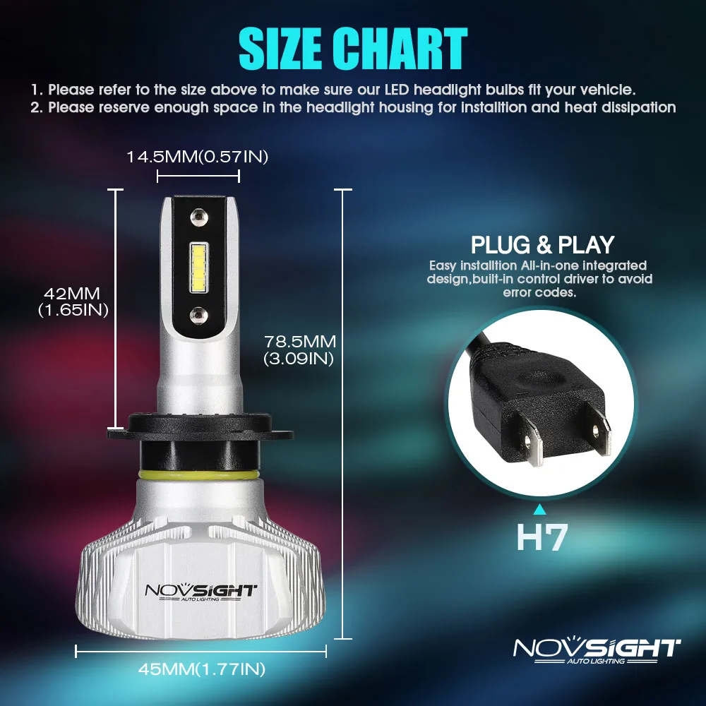 2 шт. H11 H8 светодиодный фонарь для авто NOVSIGHT 10000лм 12 В 24 в 50 Вт 6500 к белый H4 H7 HB3 HB4 светодиодный фонарь для стайлинга автомобилей