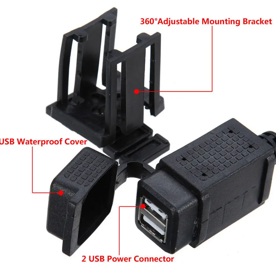 

5V 2.1A Motorcycle Mobile Waterproof Dual USB Power Supply Port Socket Charger with handle fixed bracket