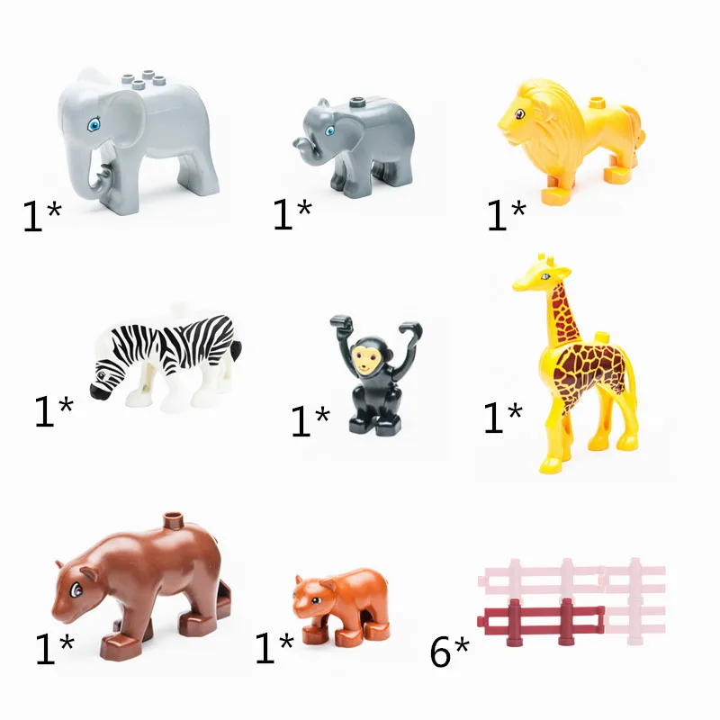 14pcs/lot! Animal Zoo Set Big Building Blocks Elephant Monkey Zebra Lion Educational Toys Baby DIY Toys Brinquedos baby-building-blocks