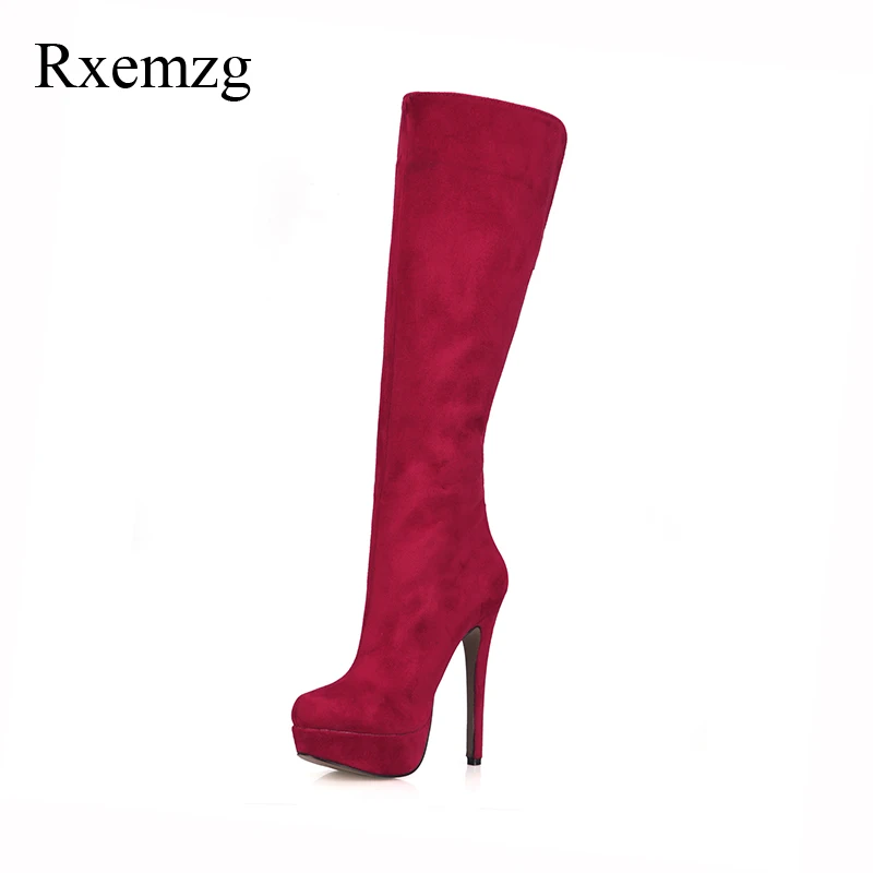 

Rxemzg women boots 2018 warm plush winter boots knee-high snow boots zipper flock platform boots women wedding shoes party shoes