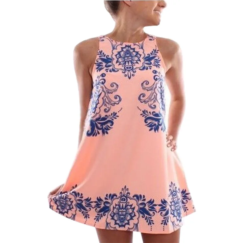 

Summer dress Europe America Women Sleeveless short vestido Printed chiffon vest dresses clothing vestidos LBD335