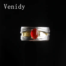 Venidy Trendy Fire Opal Gem Red Stone 925 sterling silver vintage rings for women Elegant Fine Jewelry Gift for Lovers Wedding
