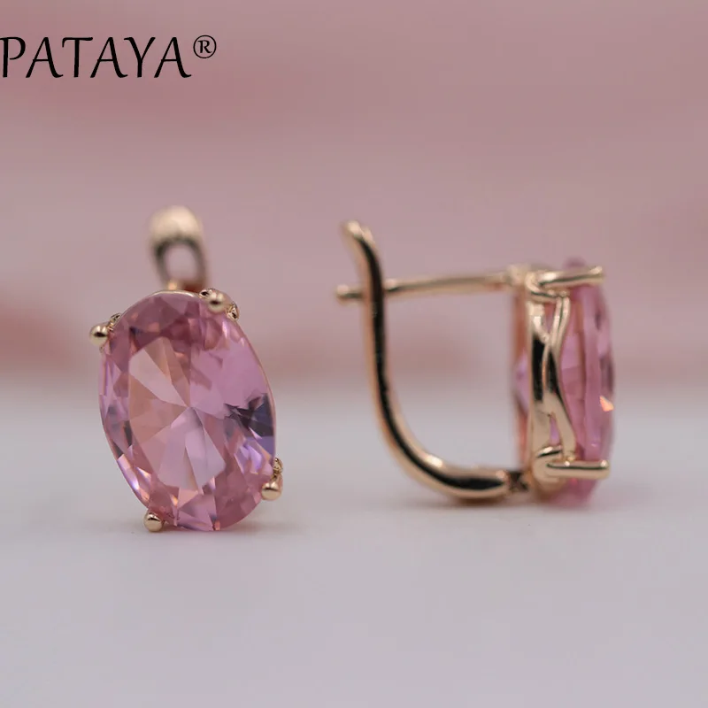 PATAYA, романтические винтажные черные серьги 585, розовое золото, круглый дизайн, голубой кубический цирконий, индийские ювелирные изделия, женские серьги-люстры - Окраска металла: bright pink
