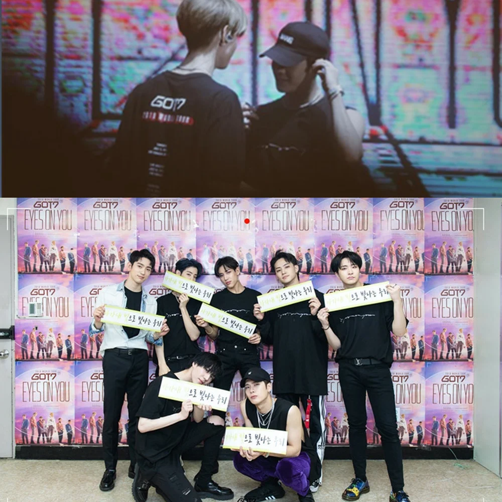 KPOP GOT7 Летняя одежда короткий рукав Футболка обувь для мужчин и женщин из хлопка в Корейском стиле новые белые и черные свободное, с принтом в виде надписи