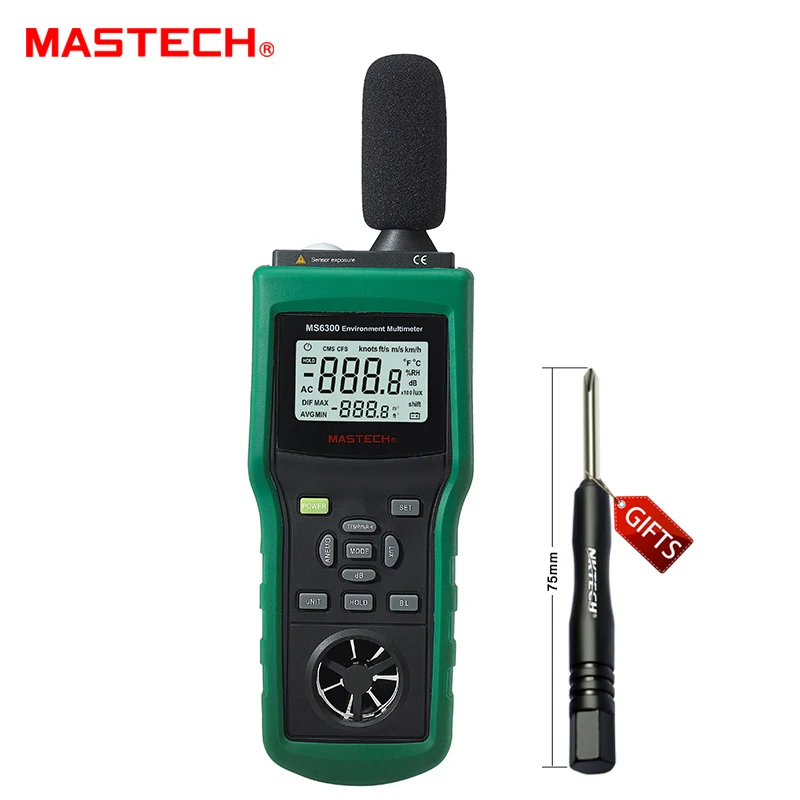 MASTECH MS6300 Digital Multifunctional Environment Meter Temperature Humidity Sound Air Flow Meter illuminometer Anemometer