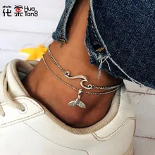 HuaTang Boho Silver Color Fish Tail Pendant Women Anklet Set Adjustable Charming Multilayer Foot Chains Anklet Tobillera 7060 HuaTang Boho Silver Color Fish Tail Pendant Women Anklet Set Adjustable Charming Multilayer Foot Chains Anklet Tobillera 7060