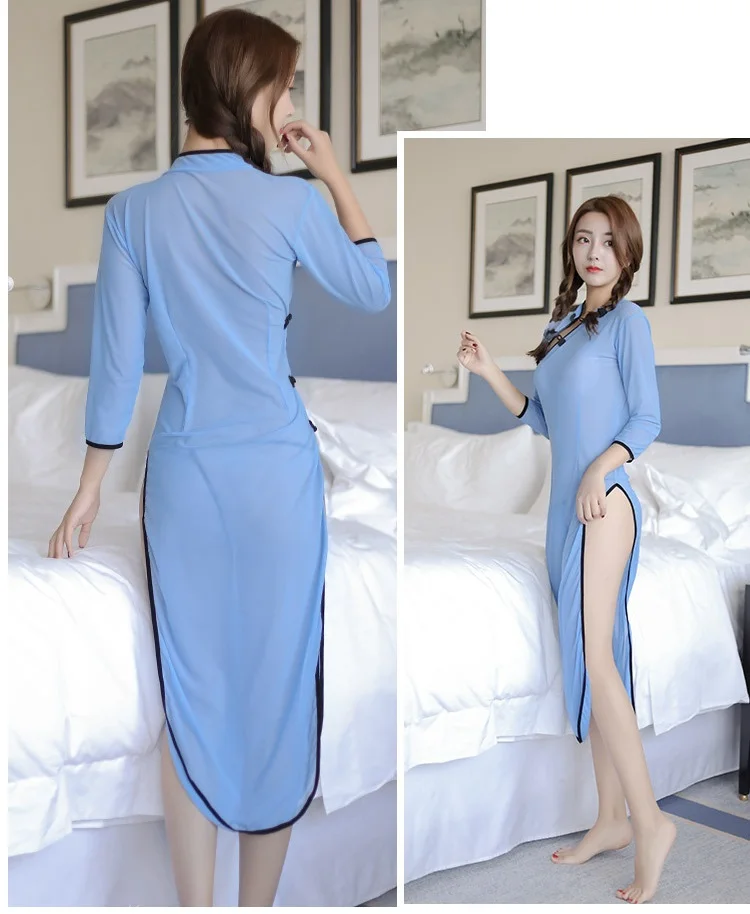 Woman Sexy Lingerie Erotic Cheongsam Costume Plus Size XXL 3XL Lace Peacock Embroidery  (4)