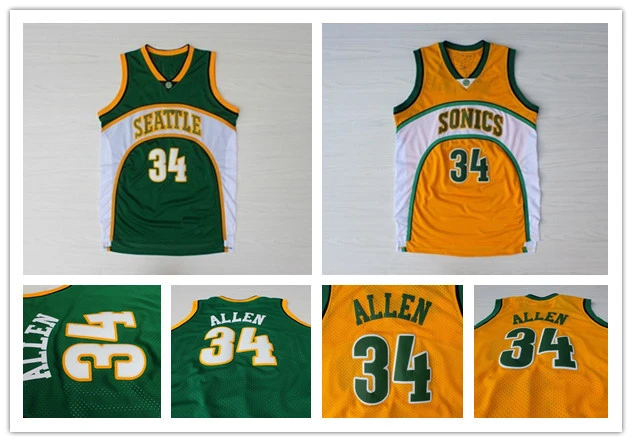 Seattle Supersonics #34 Ray Allen Throwback Jersey Retro Basketball Jerseys  Yellow White High Quality Mesh Embroidered Logos - AliExpress