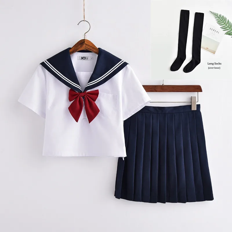 UPHYD японская школьная форма для девочек с вышивкой сакуры класса униформы для женщин Новинка JK наборы короткий рукав; Моряк Костюмы - Цвет: Short Set With Socks