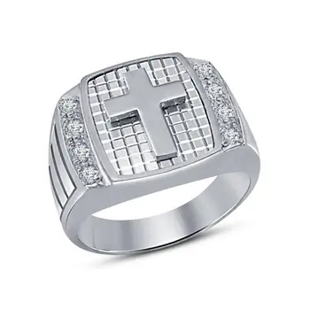 

WALERV Mens Ring With Crosses Wedding Bands Cross Shape Ring Men's Jewelry Crystal Rings For Women Couple Love