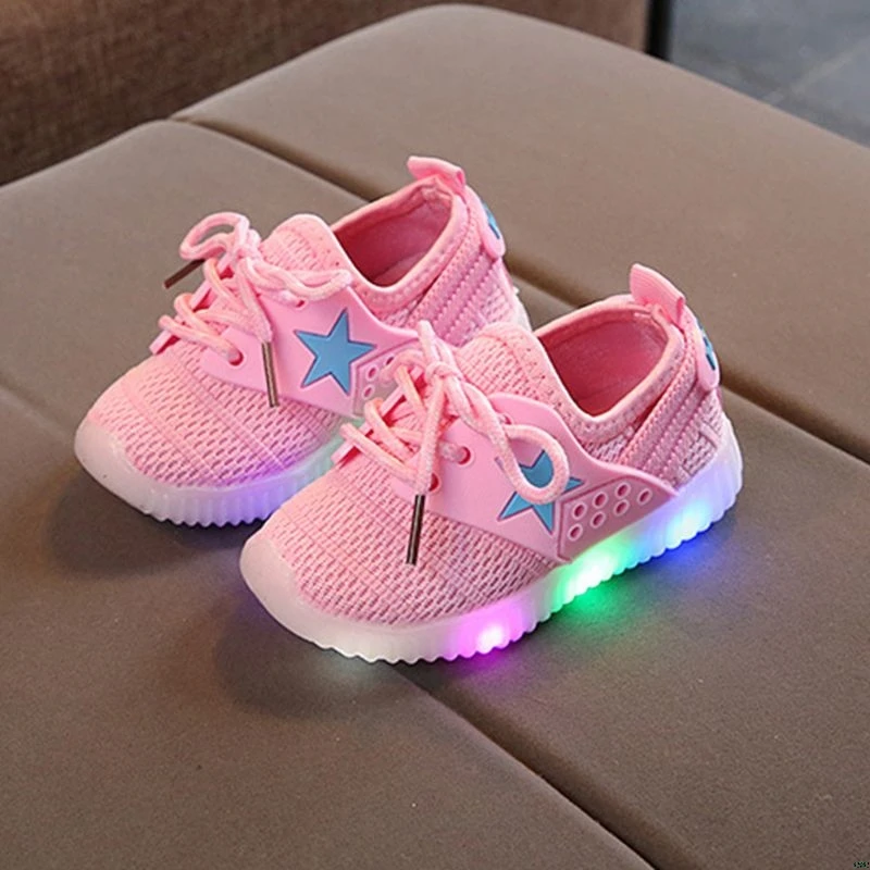 1 Pair Spring Autumn New Children Shoes Five-pointed Star LED Lights Casual Sports Shoe Boys Girls Baby Toddler Shoes