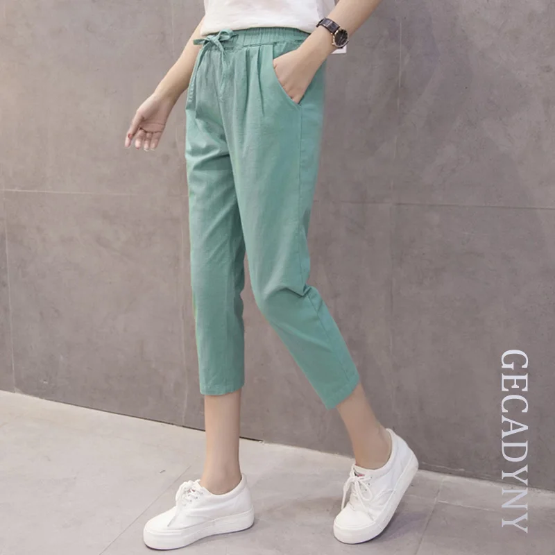 

New Fashion 2019 Women's Plus Size 3XL Casual Harem Pants Capris Female Summer Loose Cotton Linen Pants Elastic Waist Trousers
