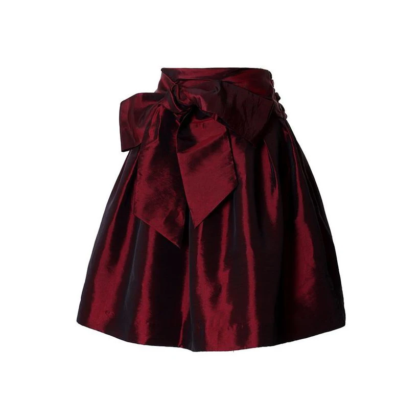 Burgundy Wine Red Skirts Women Custom Made Ribbon Waistline A Line Knee