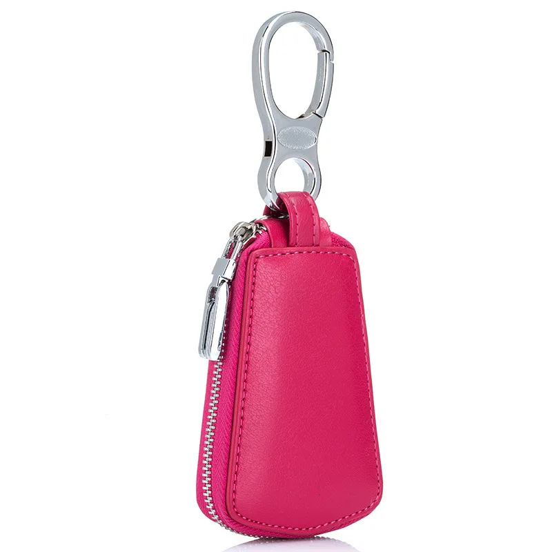 WINLIGTURE Genuine Leather Car Key Holder Bag Wallet Men Keychain Key Ring Case Women Keychain Pouch 588 - Color: rose