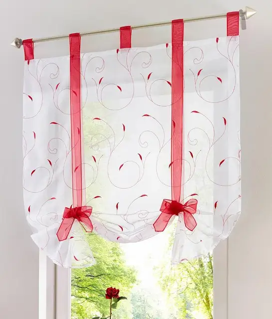 Roman Style Curtains Embroidery Coloured Ribbon Curtain Floral