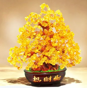 

Crystal Money Tree Bonsai Style Feng Shui for Wealth Luck Home Office Decor Birthday Gift Wealthy and Lucky Tree with Pot Base