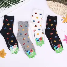 Носки с героями мультфильмов, уличные носки с изображением кунжута, Элмо, большая птица, печенье, монстр, милые забавные корейские женские осенне-зимние удобные черные хлопковые носки