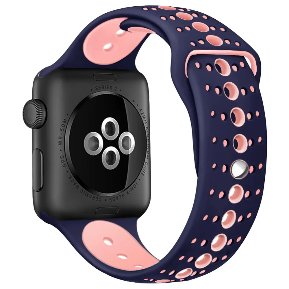 

Men Sport Strap For Apple Watch Band 42mm 38/40/44mm iwatch 4/3/2/1 2 Colors silicone watchband rubber bracelet Ladies