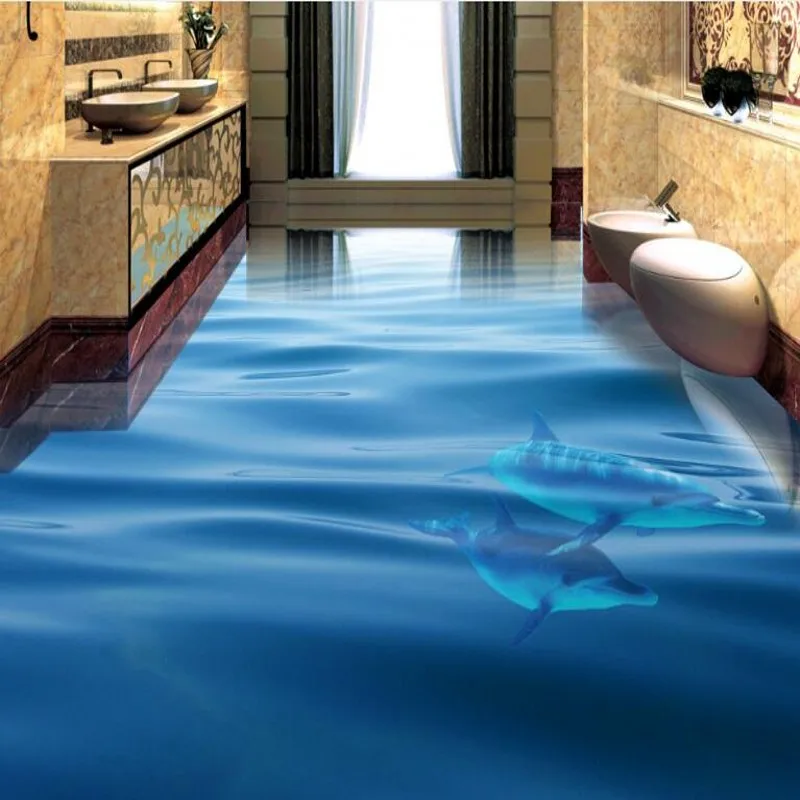 

beibehang Custom large fresco cool sea water ripples 3D floor painting thickening waterproof wear pvc floor stickers