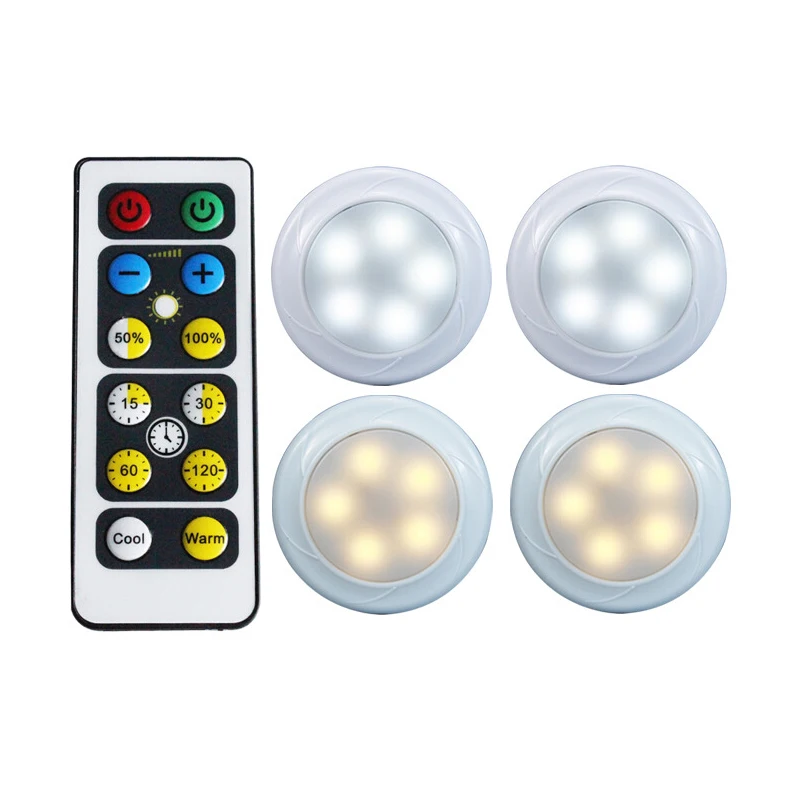 

LightMe 4pcs Wireless Puck Light LED Cabinet Lamp Atmosphere Mood Light Night Light Adjustable Brightness Warm Light