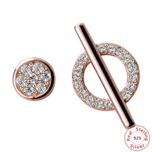 Подлинная 925 пробы серебро розовое золото двойной круглые гвоздики серьги для женщин со стразами проложить круглые женские свадебные безделушки