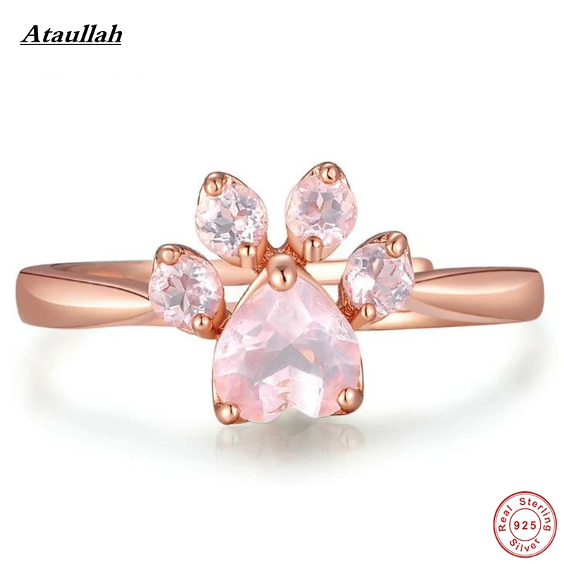 

Ataullah New 925 Silver Flowers Cat Claw Pink Rose Quartz Rings for Women Sterling Silver Women Rings Rose Gold Plated RWD847