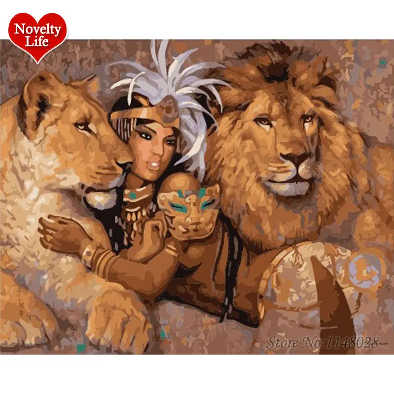 

New Diy Digital Oil Painting By Numbers Beauty and Lions Coloring Drawing By Number Beast Hand Picture Oil Paint Home Decor P25